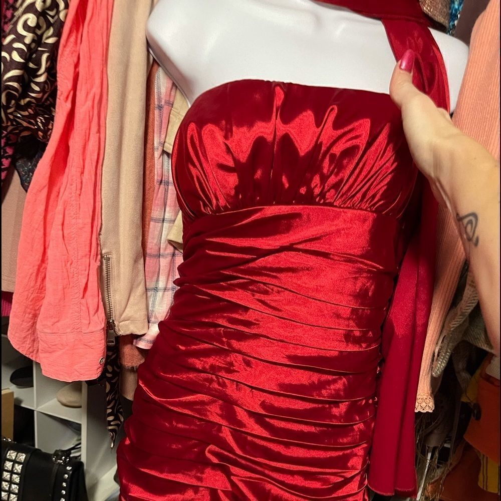 Strapless Red Dress with Scarf
